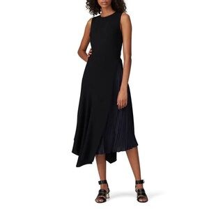 NWT Vince Dress Black Blue Asymmetrical Pleated Midi Sleeveless Crepe size 8